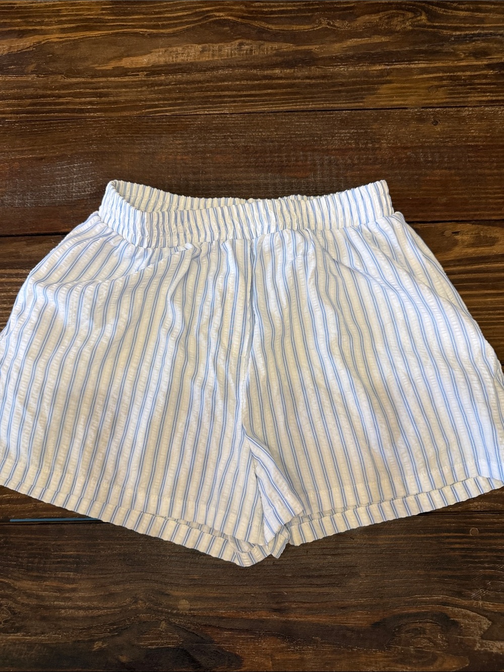 Missguided White and Light Blue Striped Elastic Waist Shorts